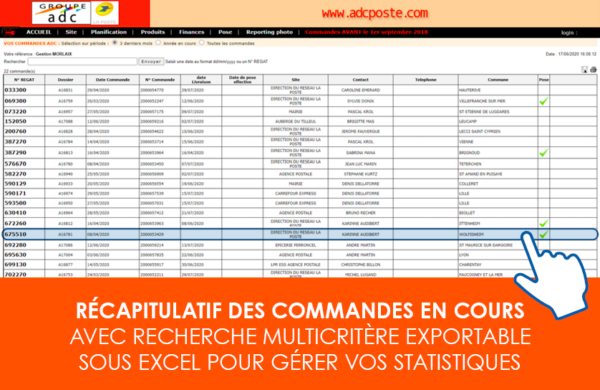 Extranet et reporting tableau récapitulatif des commandes